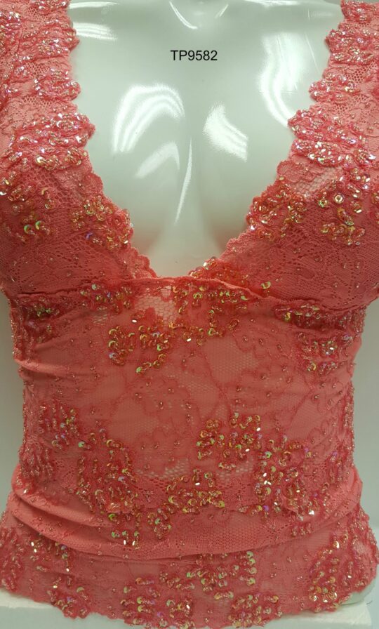 Beaded Lace Top - Urvashi in Coral - Image 3