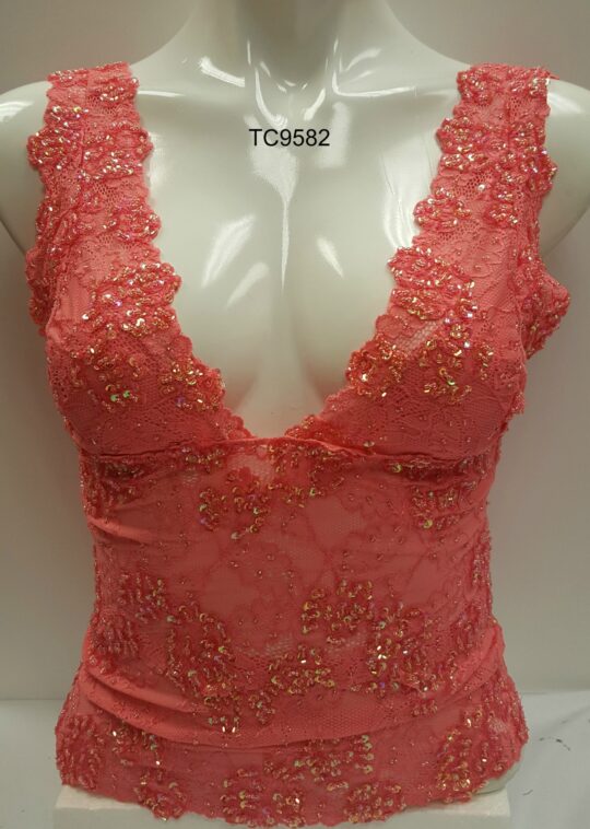 Beaded Lace Top - Urvashi in Coral - Image 2