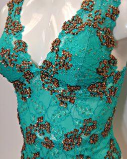 Beaded Lace Top-Urvashi-Green Gold